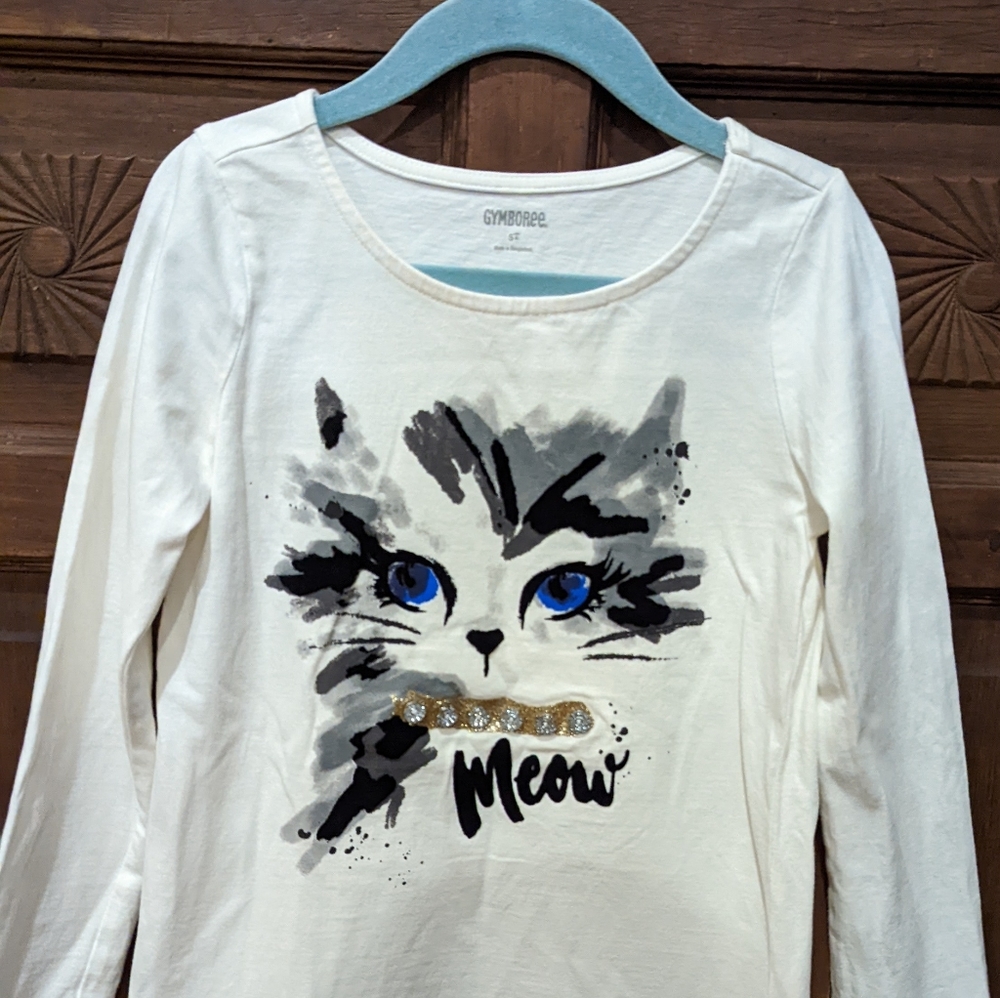 Gymboree, long sleeve cat shirt, 5T